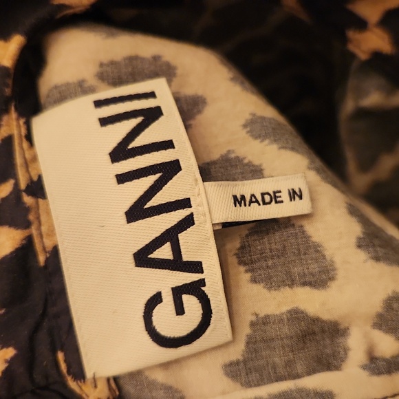 Ganni Leopard Print Puff Sleeve Collar Dress Size 4 - Picture 2 of 12